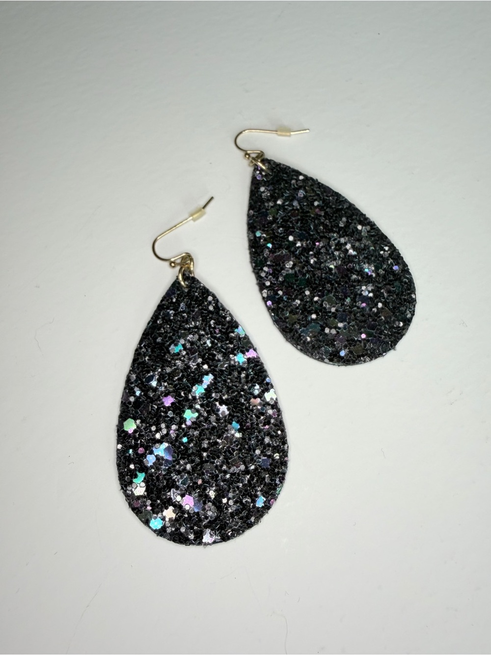 Black Glitter Teardrop Earrings - Women Jewelry